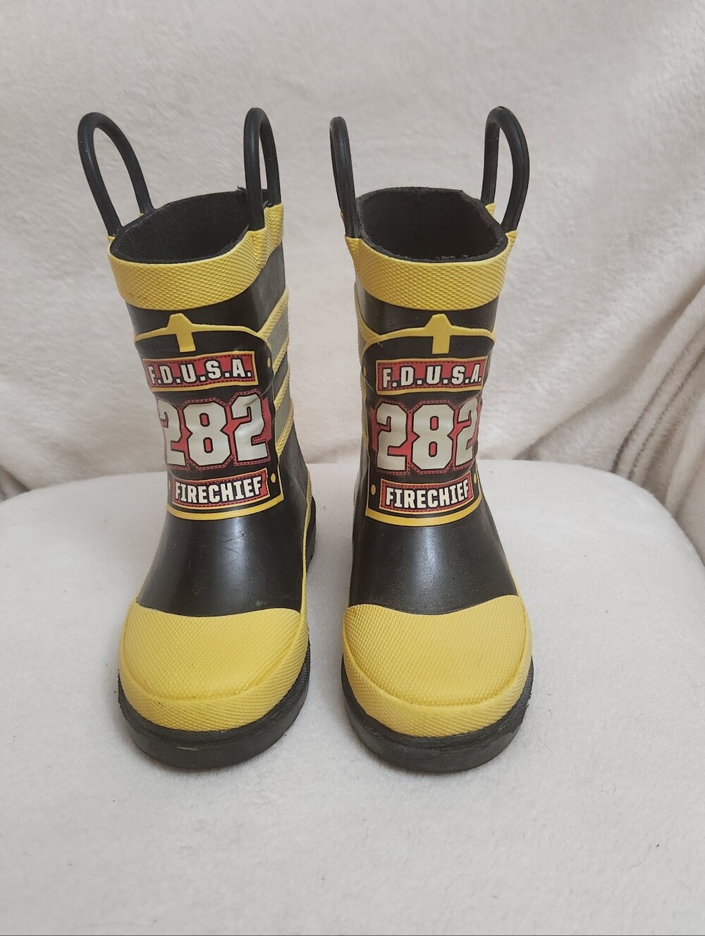Western Chief Kids F.D.U.S.A. Rain Boots Toddler Sz 7 Black & Yellow